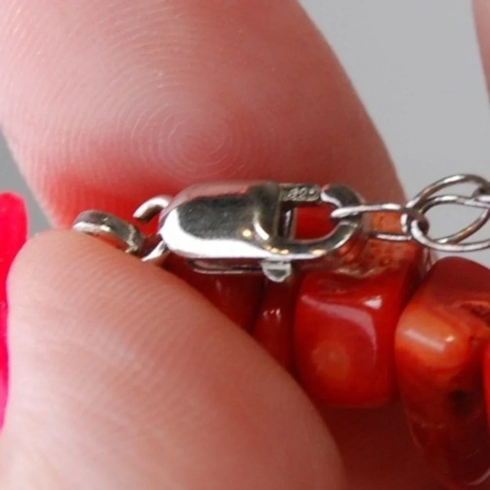 Vintage Sterling Silver Red Coral Necklace Swarovski Turquoise Adjustable Choker